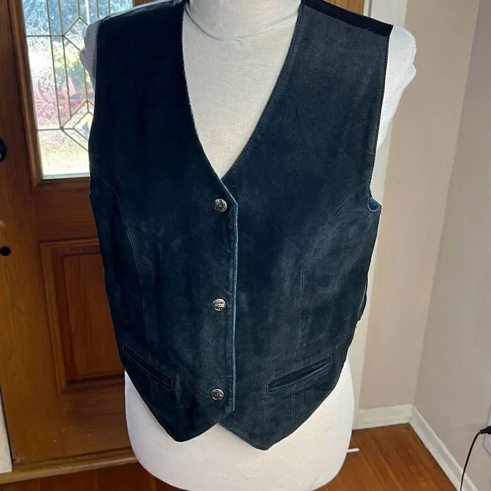 Arizona Jean Co Reversible Suede Leather/Denim Western Vest Size 18.5